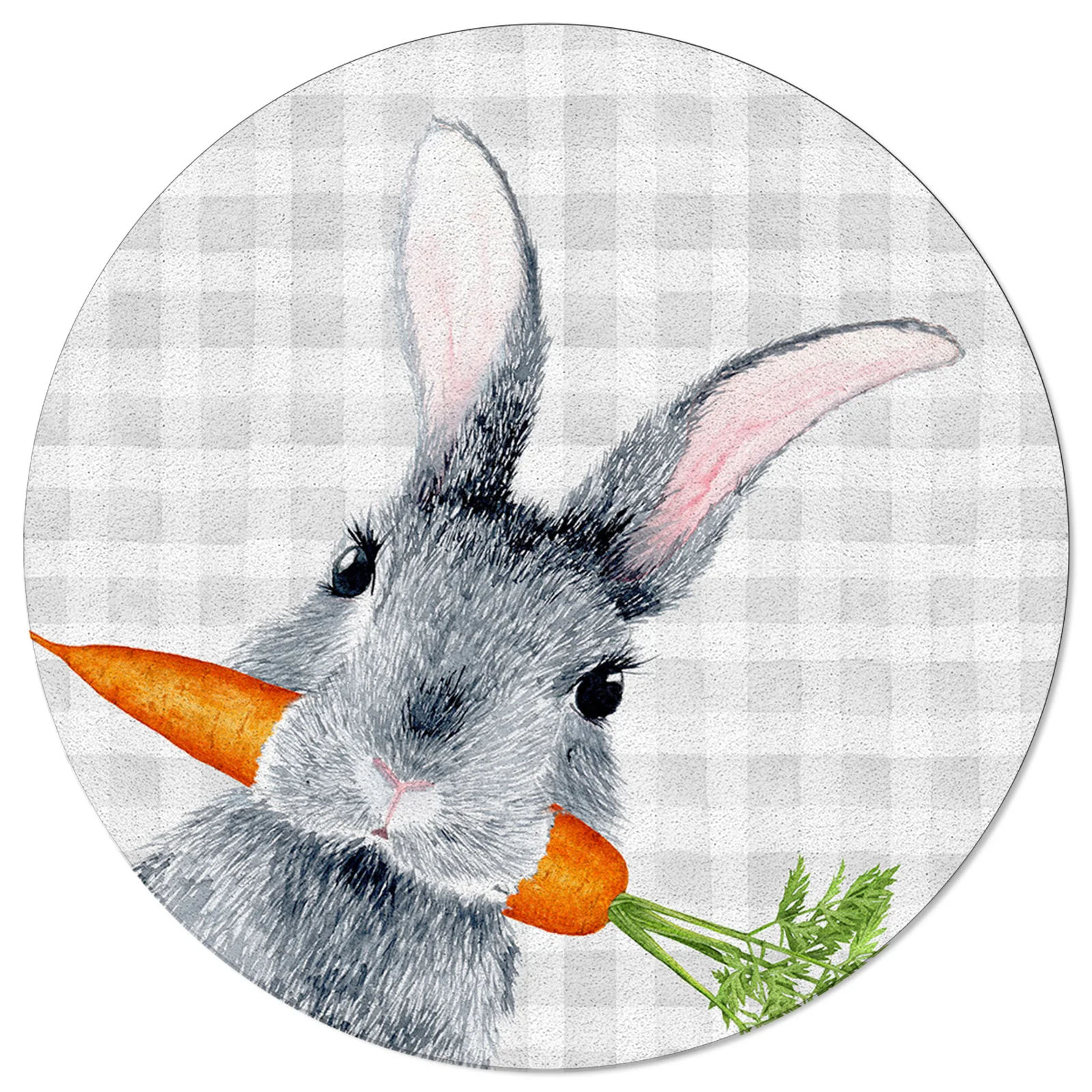 Easter Rabbit Carrot Country Plaid Round Area Rug Carpets For Living Room Large Mat Home Bedroom Kid Room Decoration