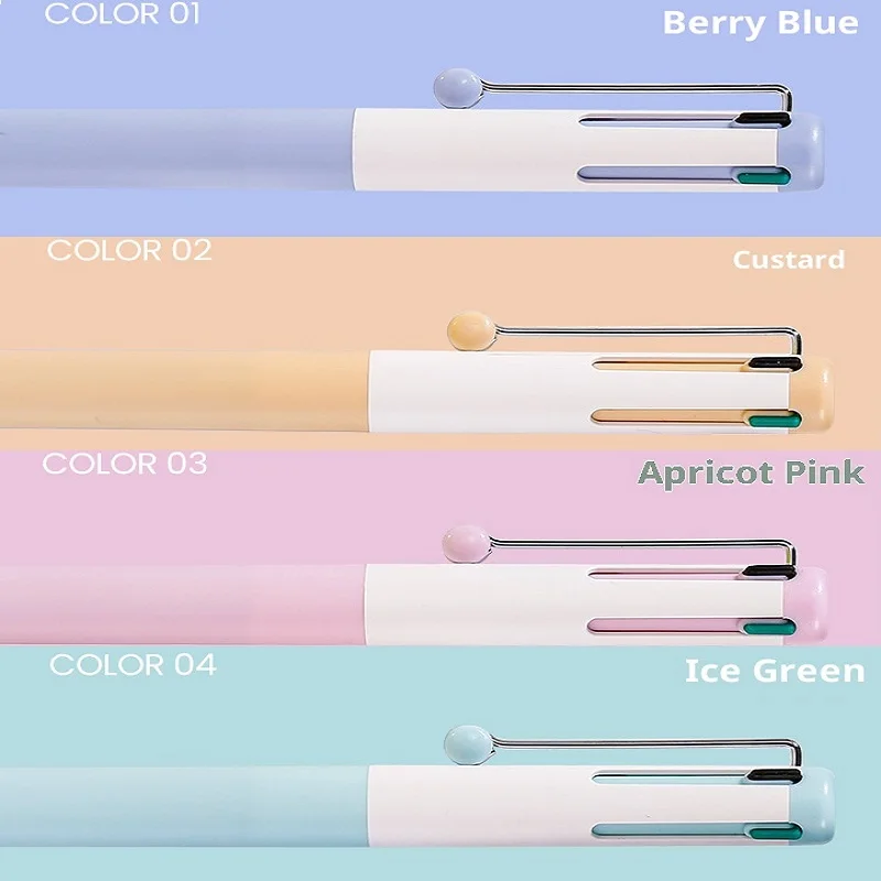 ZENWYTH QUICK NOTE 4-Color Pens INS Style No-Residue Clip Silent Click Anti-Broken Ink Gel Pen Note-Taking Exam Study Supplies