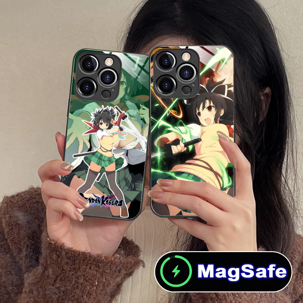 Senran Kagura Asuka Phone Case for iPhone 16 15 14 13 12 11 Pro Max Plus Mini MagSafe Wireless Charging Glass Cover Smartphone