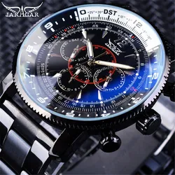 Fashion Jaragar Top Brand Hot Selling Blue Glass  Casual Full Stainless Steel & Silicone Automatic Mechanical Men's 3 Eyes Watch