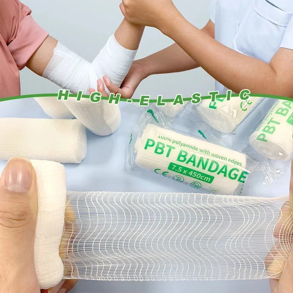 Algodão PBT Elastic Bandage, Conforming First Aid Gaze, Molho, Cuidados de Emergência, Suprimentos Médicos, 7.5cm X 4.5m, 10Rolls