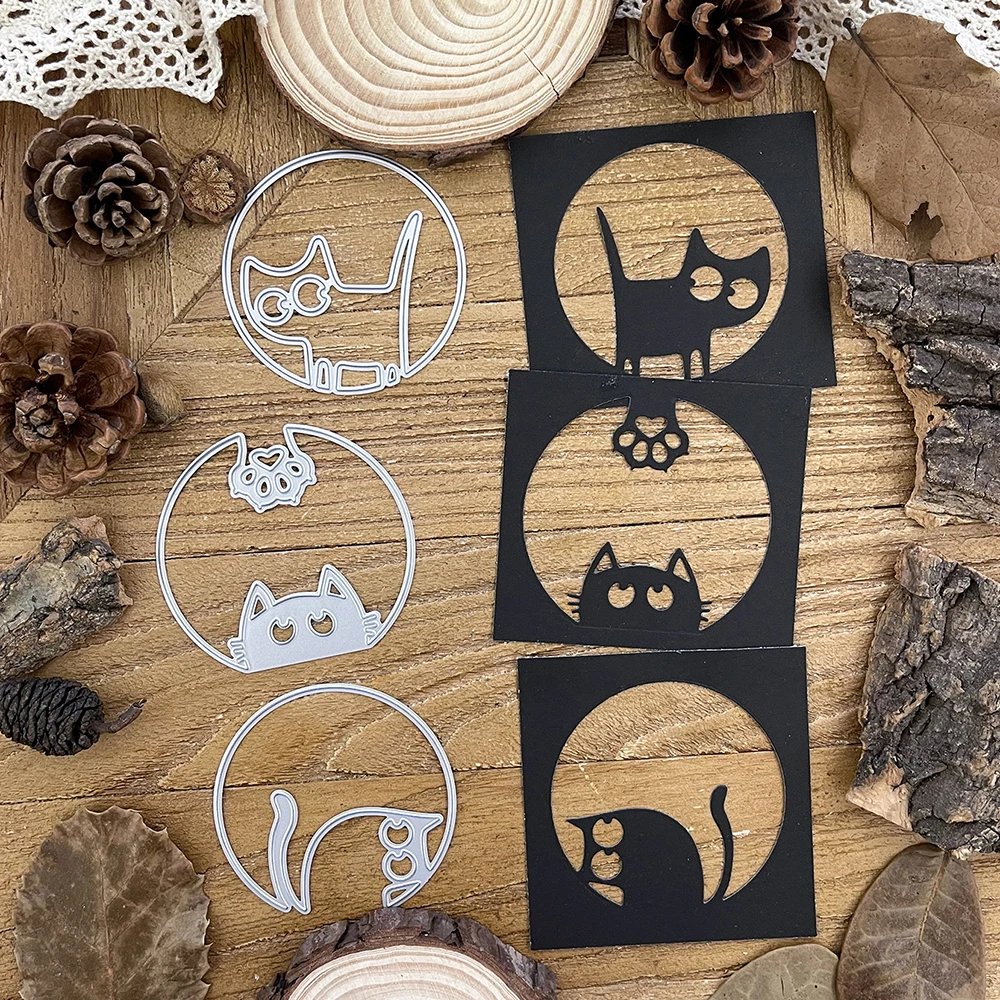 Schöne lustige Katzen Pfote runde Rahmen Metalls chneid werkzeuge Schablonen für DIY Scrap booking