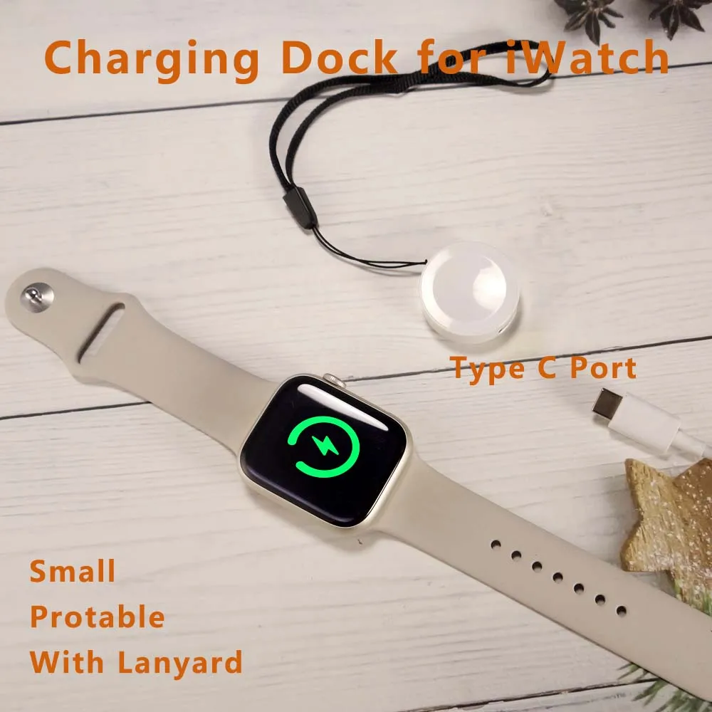 Portable Magnetic Watch Wireless Charger With Lanyard for iWatch 10 S9 8 7 6 5 4 Ultra2 SE Type C L Double Port Charging