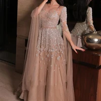 Customized Batwing Sleeves A-line Evening Dresses Shiny Tulle Sequin Applique Exquisite Prom Gown Elegant Party Dress 4