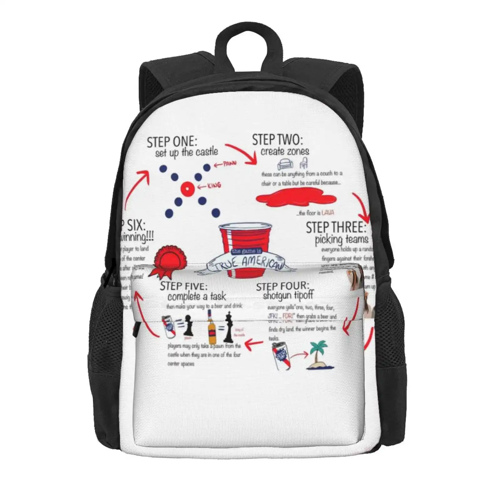 True American Rules Hot Sale Schoolbag Backpack Fashion Bags True American Jfk Fdr New Girl Drinking Game College Game Rules