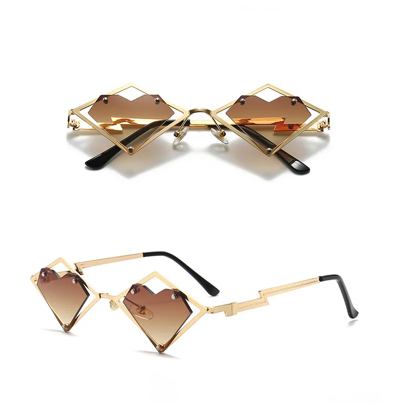 Metallrahmen Herz randlose Sonnenbrille Frauen Männer Steampunk Luxusmarke Sonnenbrille weibliche Farbverlauf Hip Hop Brillen UV400 Farben – Detail 9