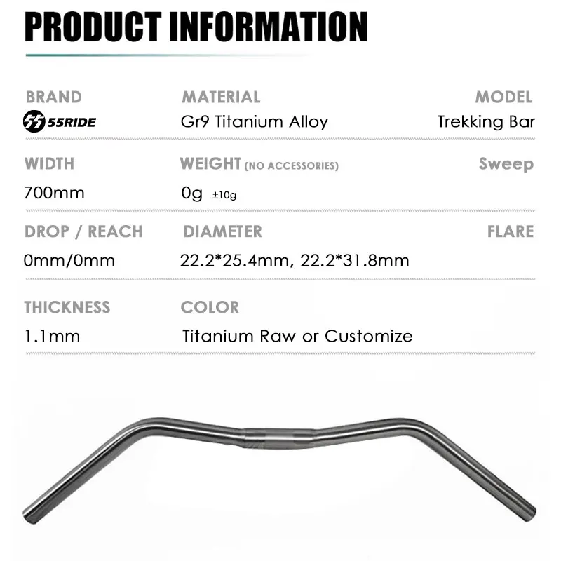 Titanium Alloy Durable Bike Trekking Handlebar, 25.4 / 31.8, width 700mm, Open Bar No Rise, Silver