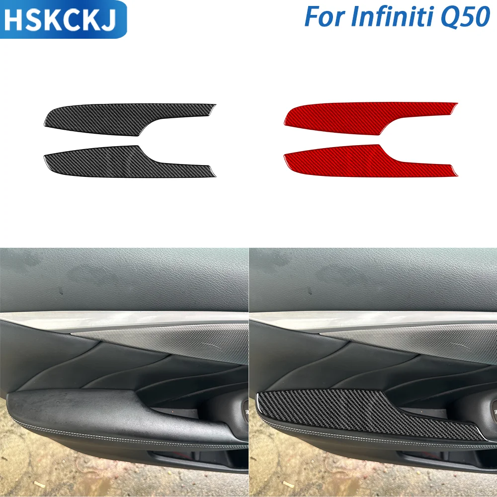 

Настоящее углеродное волокно, наклейка на подлокотник двери автомобиля, ручка, панель, отделка, внутренние декоративные аксессуары для Infiniti Q50 2014——2020