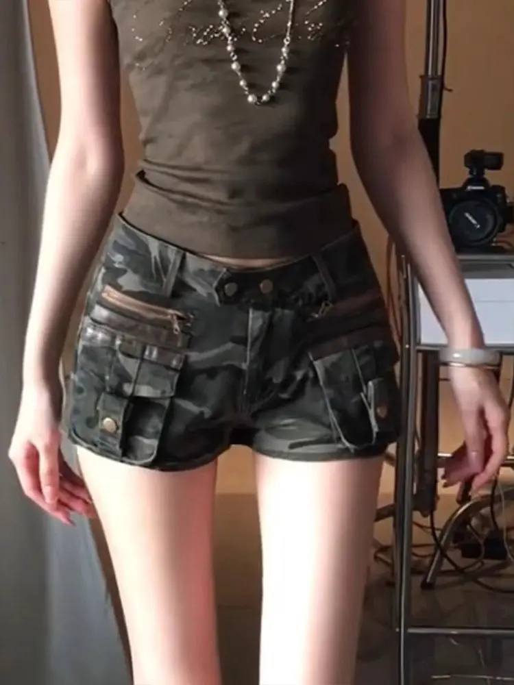 2026 Summer Women American Retro Cargo Camo Jean Shorts Y2K 2000s Punk Japanese Harajuku Cowboy Denim Hot Pants High Street Tide - view 3