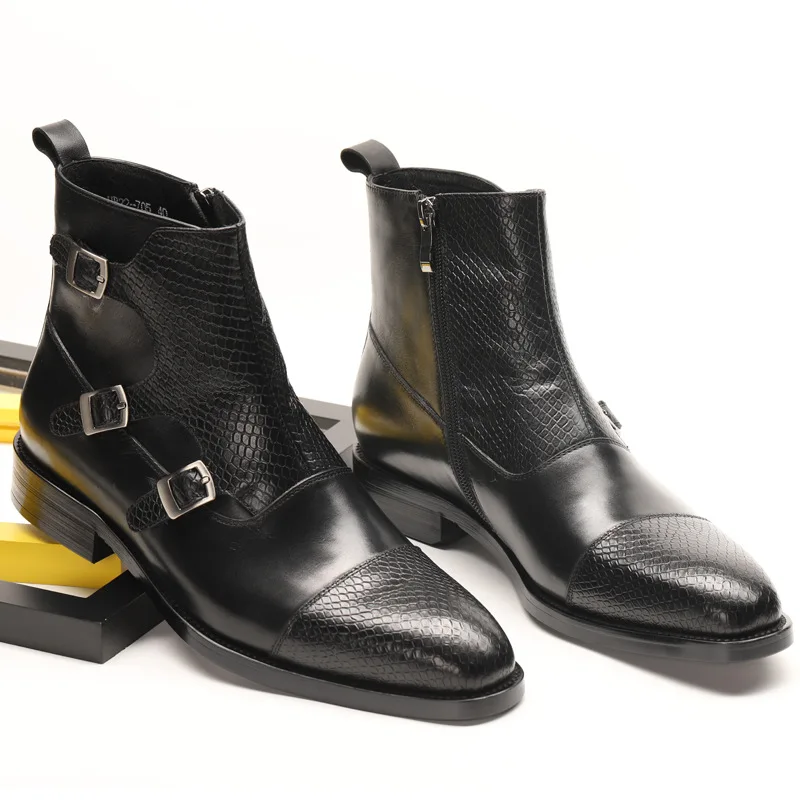 

New High Top Pointed Toe Real Leather Cowhide Ankle boots Fashion Men's Boots Work Shoes Boot