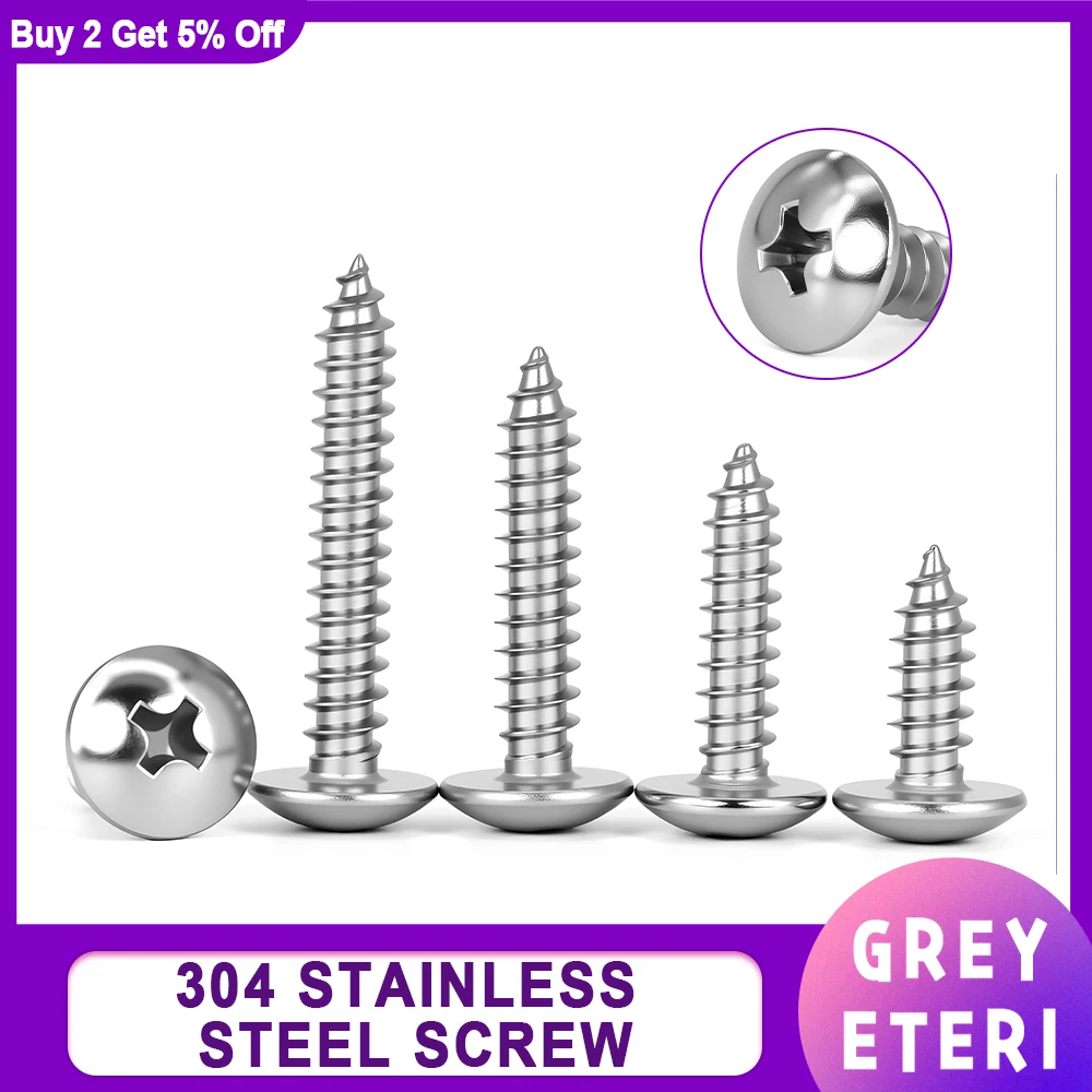 فيليبس راحة الجمالون رئيس الذاتي التنصت المسمار 304 الفولاذ المقاوم للصدأ جولة رئيس الجمالون الفطر مسامير الأثاث M3 M3.5 M4 M5M6