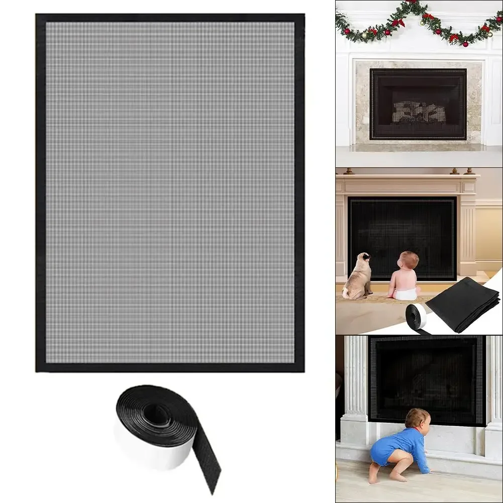 Fireplace Door Mesh Fireplace Shield PVC Fireplace Screen Children Pets Fireplace Protection Cover Safety Net Door Guard Mesh