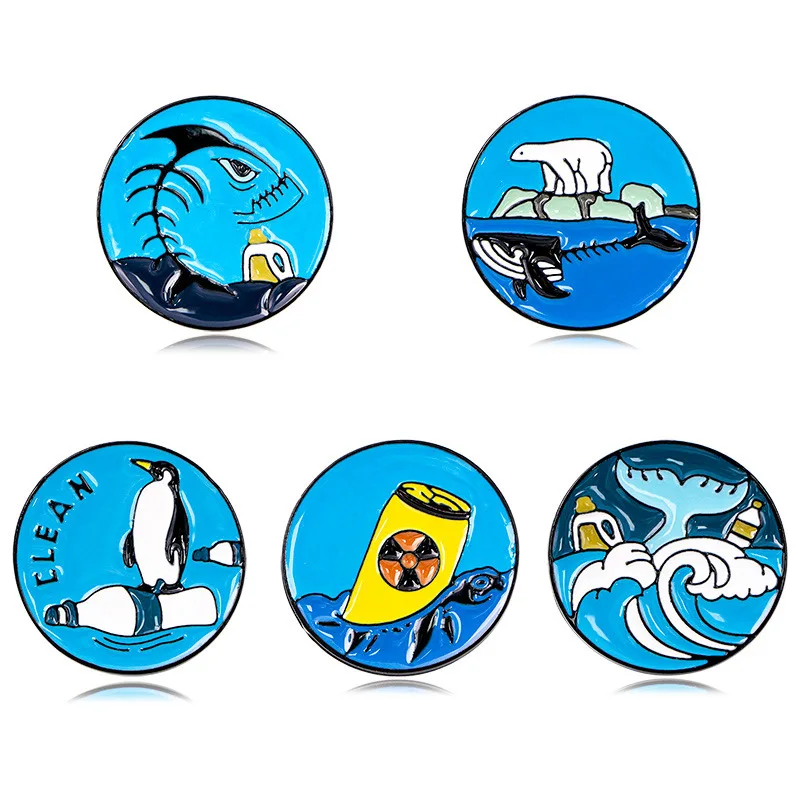Ocean Protection Metal Pin Badge Eco Friendly Brooch Unisex DIY Accessory for Clothes Bags Shoes Hat Scarf T-shirt Jeans