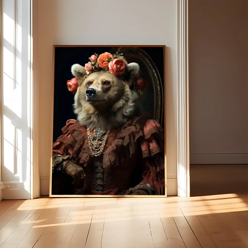 Victorian Age Princess Prince Animal Portraits Dark Academy Retro Fashion Poster Canvas Paintings Wall Art Pictures Home Decor