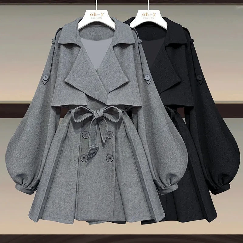 Women Autumn Winter Long Coat Skirts 1 or 2 Piece Set Korean Lady Loose Jacket with Waistbelt Skirt Suits 2023 Outerwear Outfits