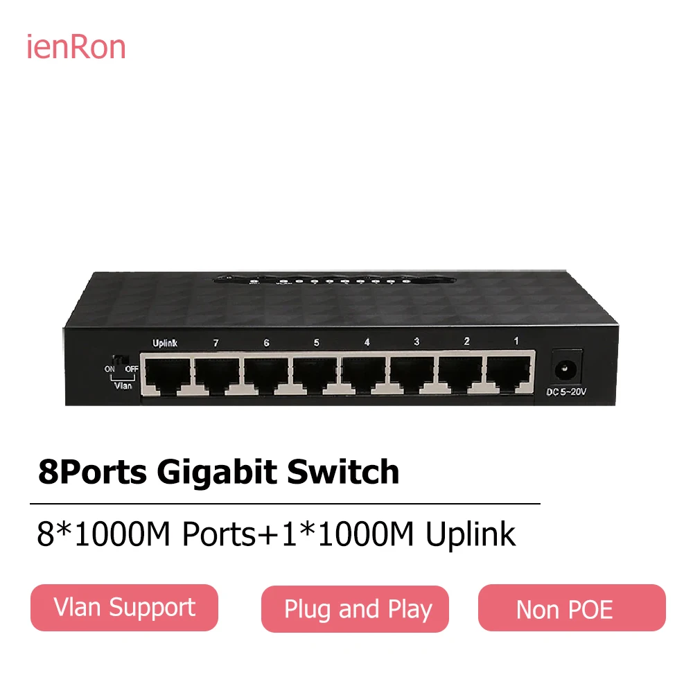 Ienron Gigabit Switch 8 Ports Ethernet Switch 8ports 1000mbps Network Switch Gigabit Network Splitter for Wifi Router IP Camera