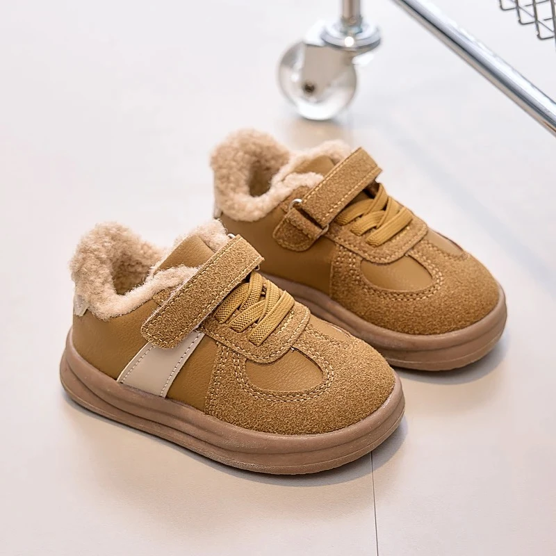 

Girls Warm Shoes Korean Style Non-slip for Winter Children Flat Shoes Toes Capped 2025 Winter Kids Fashion Shoes Sweet Hook&loop