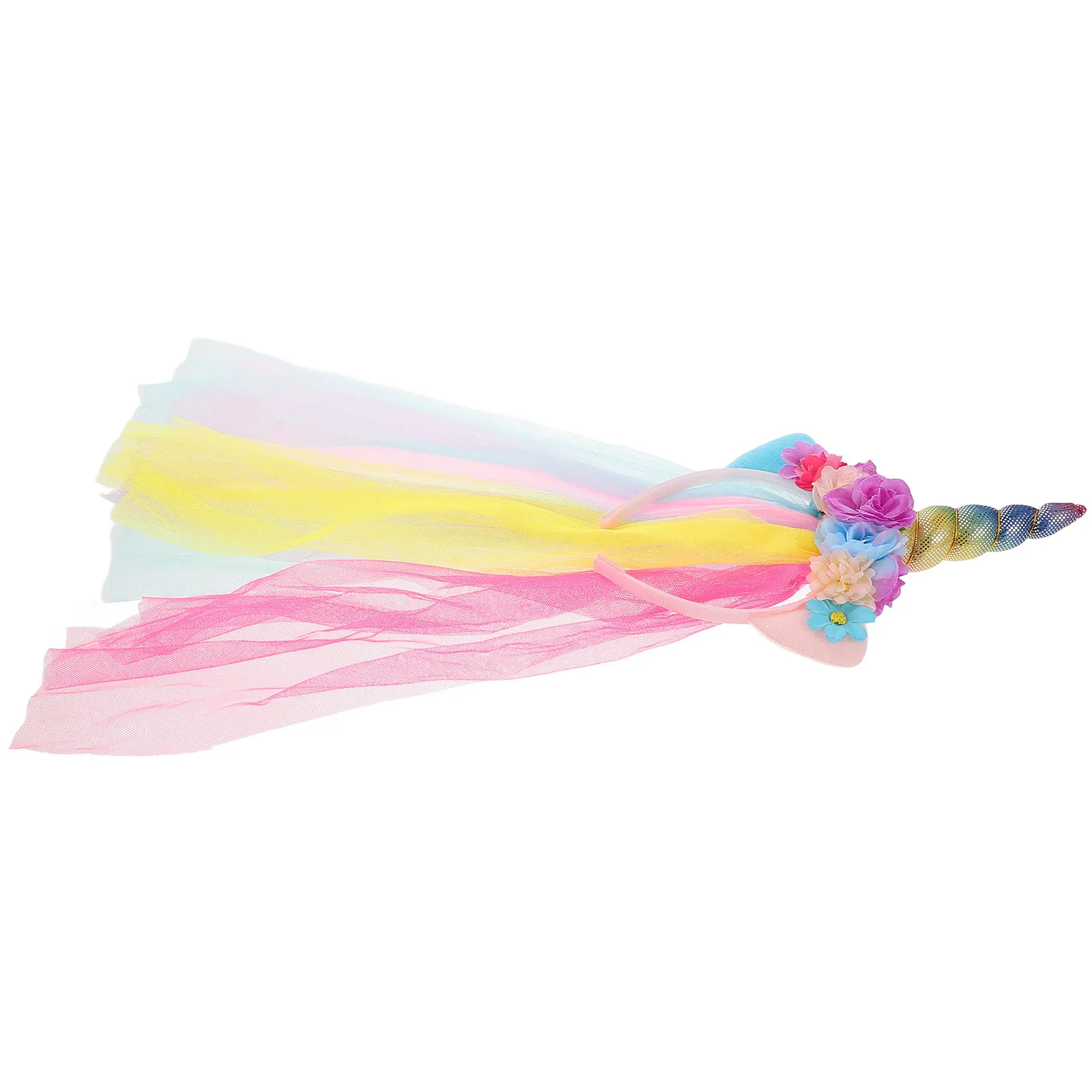 1Pcs Unicorn Headband with Tulle Rainbow Horn Glitter Ear Hair Band Costume Party Accessory Unicorn Headband with Tulle