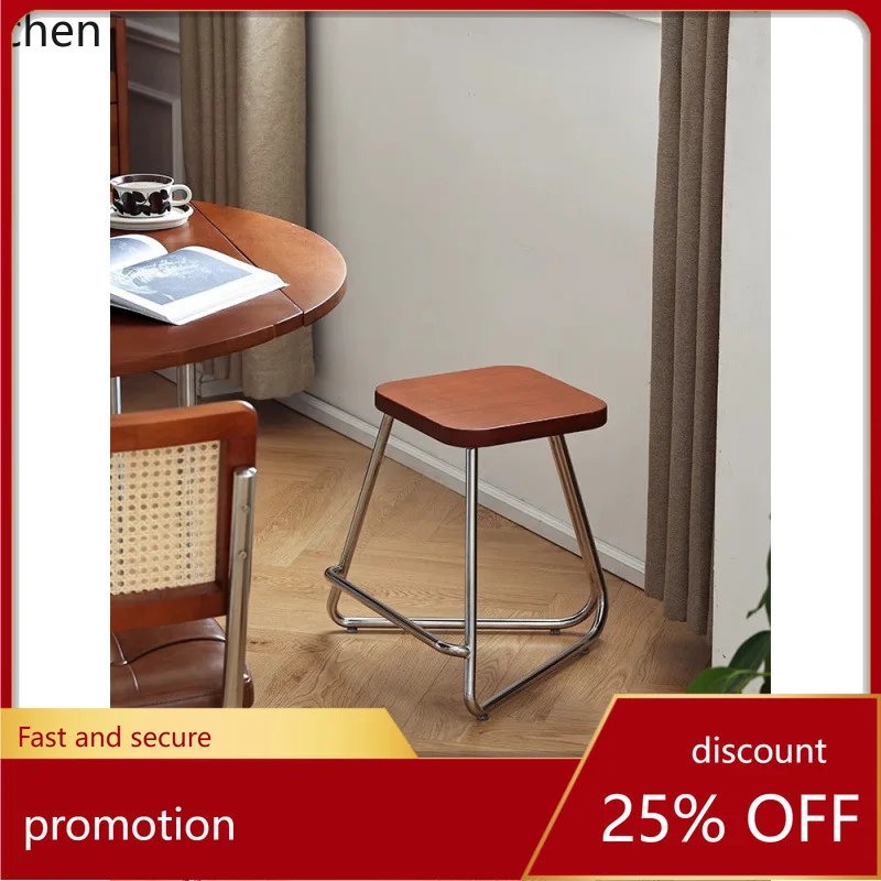 

ZML Solid Wood Stainless Steel Simple Home Dining Stool Bar Chair Low Stool