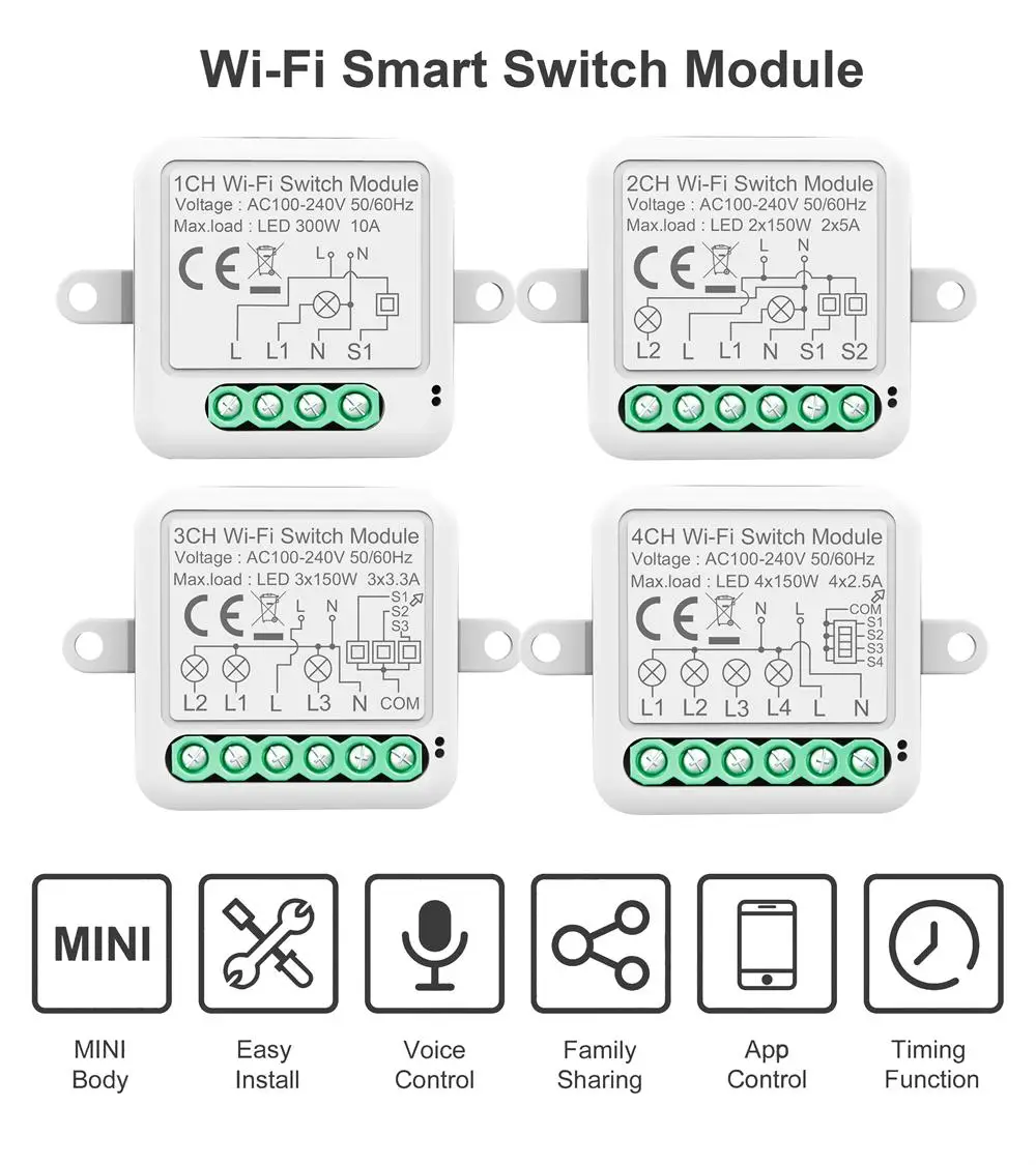 Módulo de interruptor inteligente, interruptor eléctrico de 1/2/3/4 entradas, módulo de interruptor de iluminación, Control por aplicación móvil, Tuya, WiFi, Zigbee