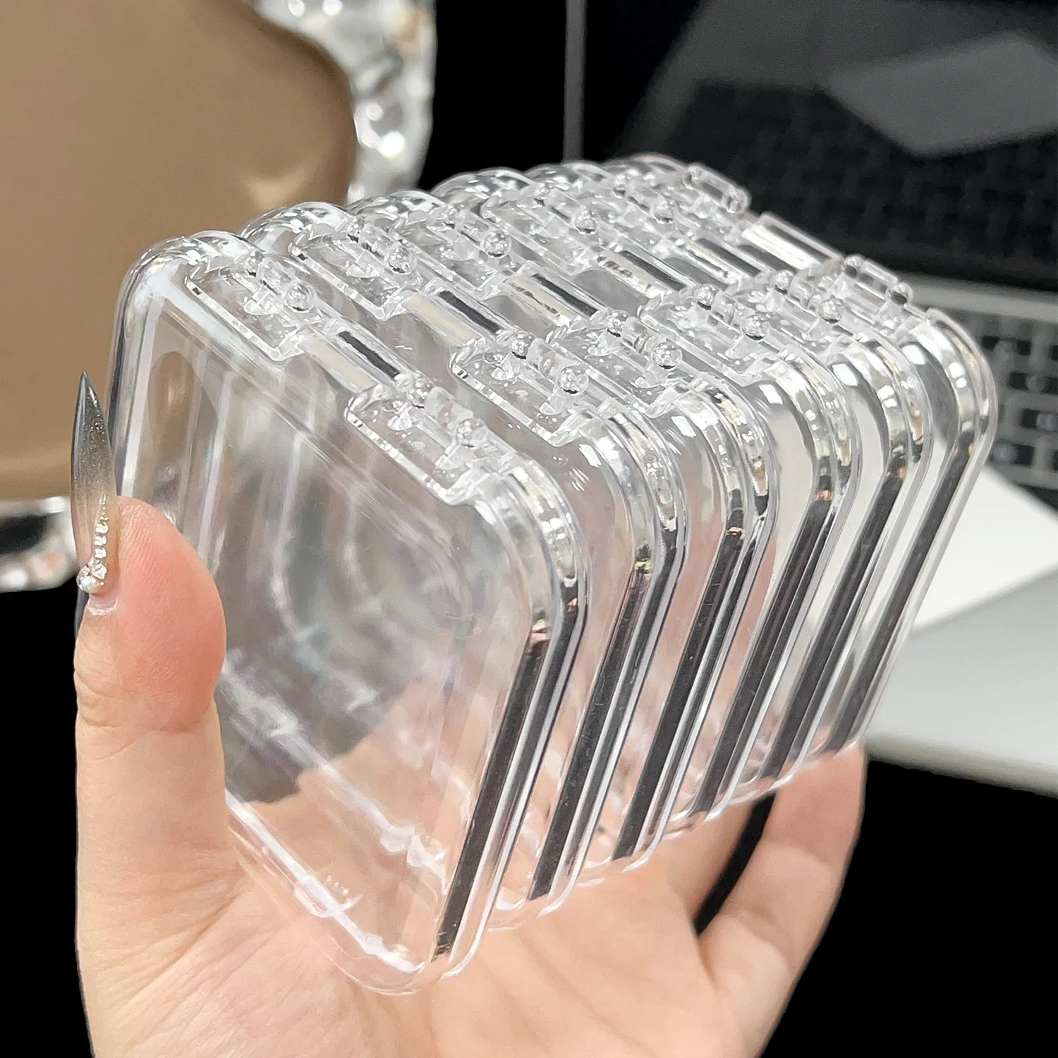 Akrylowe przenośne pudełko kosmetyczne do makijażu Przezroczysty pusty pojemnik na puszek Bransoletka Wyświetlacz do paznokci Organizator Opakowania