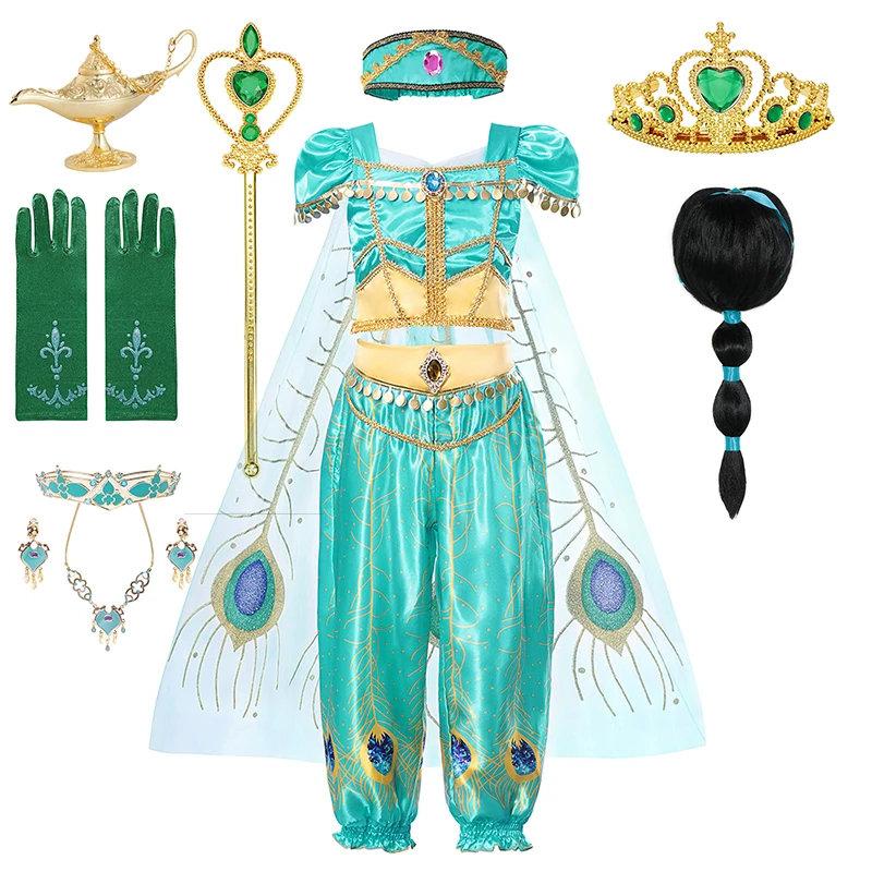 Jasmine Princess Dress Princess Dress Up Of Aladdin The Magic Lamp Costume Girls Birthday Party Halloween Fantasy Top Pants