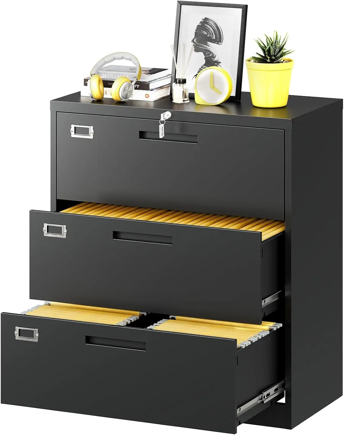 

ateral File Cabinet with Lock, 3 Drawer Large Metal Filing Cabinet,Home Office Lockable Storage Cabinet for Hanging Files
