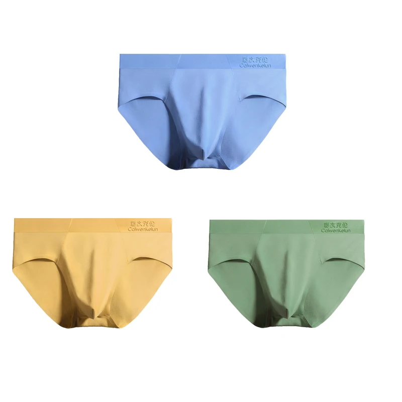 Men's underwear, pure cotton sports antibacterial triangle pants, breathable green shorts 3PCS