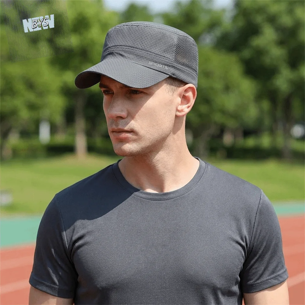 

Vintage Mesh Flat Top Hat Adjustable Solid Color Flat Peaked Cap Quick Drying Lightweight Men’s Sun Hat Hiking