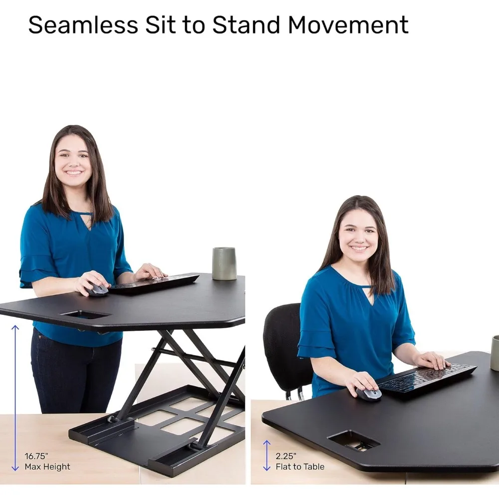 Adjustable Sit-Stand Desk Converter, Corner Standing Desk Riser, Pneumatic Lift, L-Shaped Desks & Cubicles, Ergonomic Office Fur