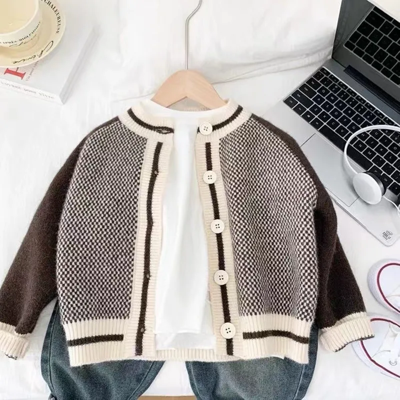 Kids Boys Sweaters Baby Boy Knitted Cardigan Autumn Winter Cotton Patchwork Top Children\'s Spring Coat Clothes 2024 New Clothing