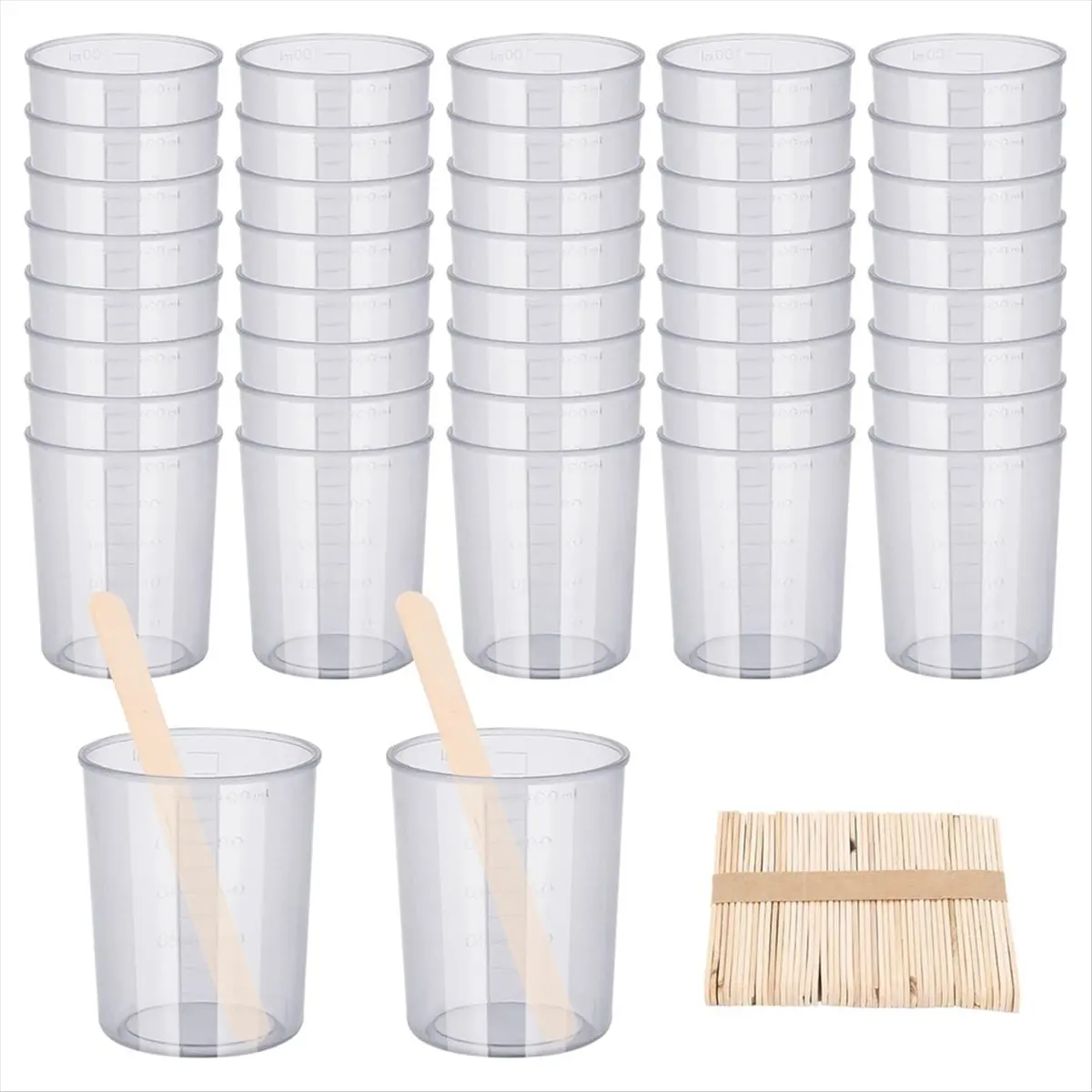 PROMOTION!90PCS Epoxy Mixing Cups Kit, 40PCS Graduated Cups Transparent Scale Cups with 50 Pack Wooden Stirring Sticks 100ML