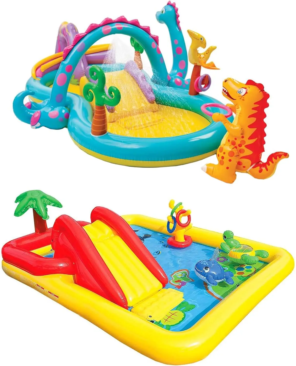 ディノランド 裏庭用インフレータブル幼児プールとオーシャンインフレータブルプール キッズプレイセンター インフレータブルプールスライドとウォータースプレー付き