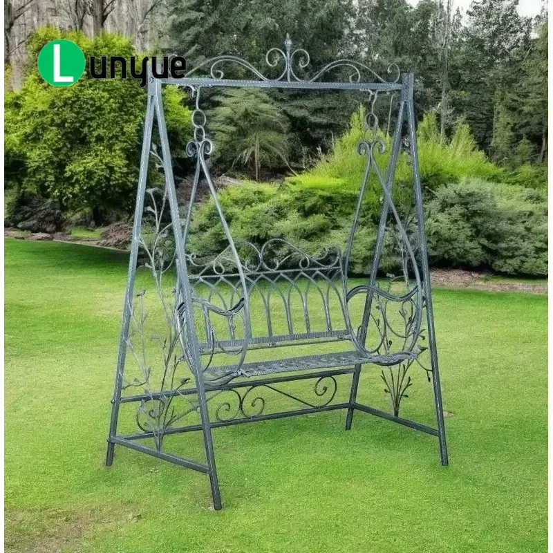 Large Iron Garden Swing for 4 People Adult Baby Outdoor Patio Furniture Durable Metal Frame Comfortable Seating Backyard