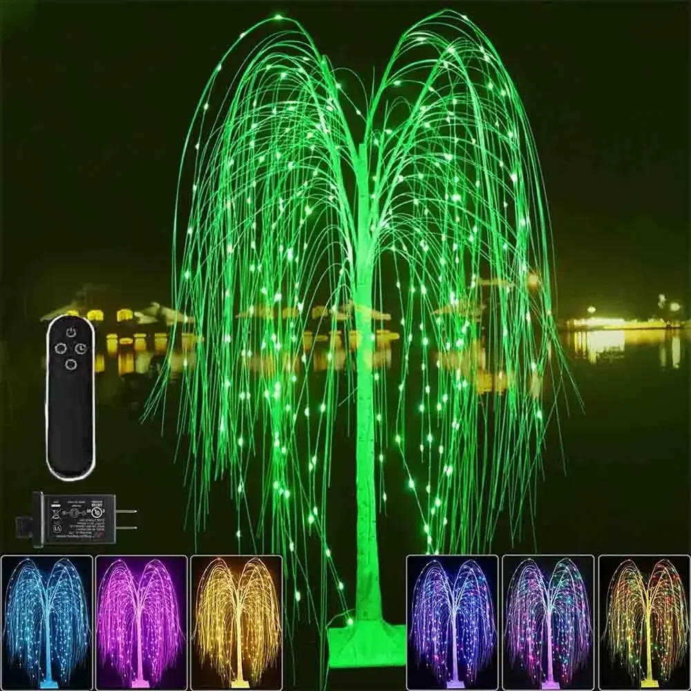 1.5M 2.1M RGB Changeable Outdoor Drooping Artificial White Weeping Willow Tree RGB Changeable Lighted Willow Tree Fairy Light