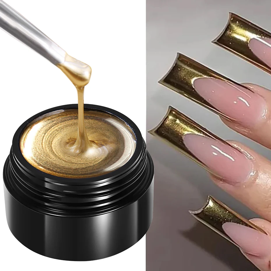 Gel Metálico de Pintura, Efecto Espejo en Oro, Plata y Rosa, Súper Brillante para Líneas y Arte Francés 6