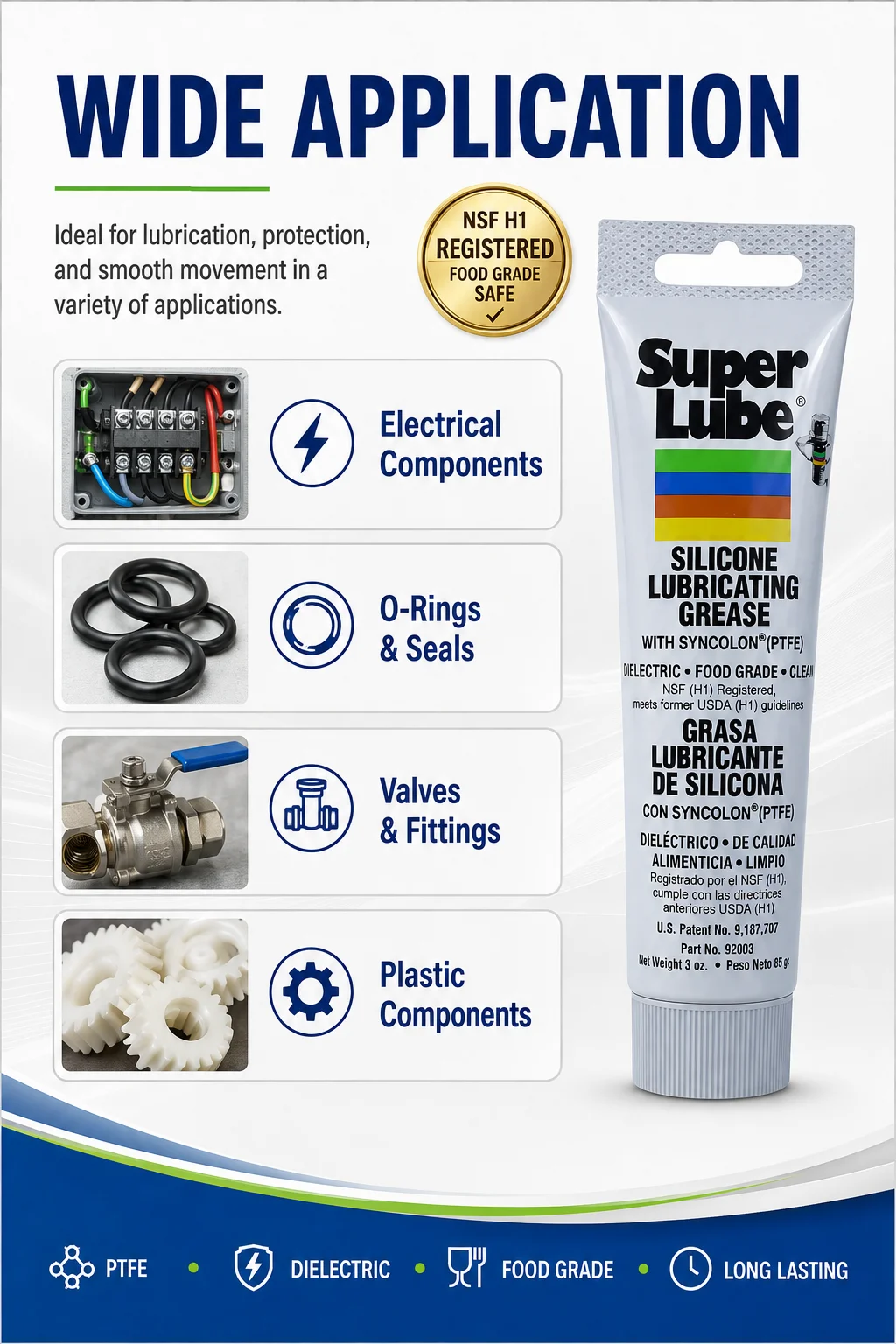 Super Lube 92003 PTFE-Fett Lebensmittelgeeignetes Silikon-Schmiermittel Wasserdicht NLGI 2 Mehrzweck 20g 50g 85g – Detail 3