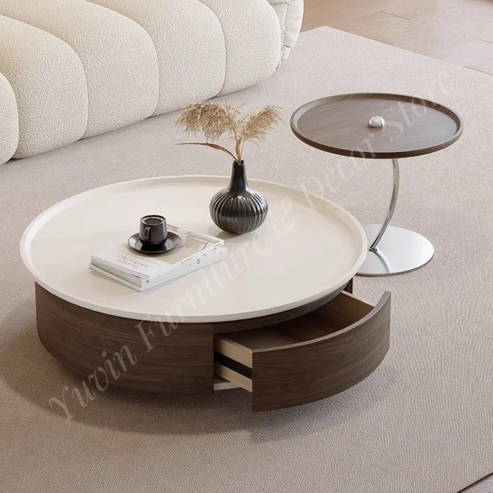 Italian Minimalist Light Luxury Modern Art Middle Walnut Round Shape Decorative Living Room Coffee Table Combination