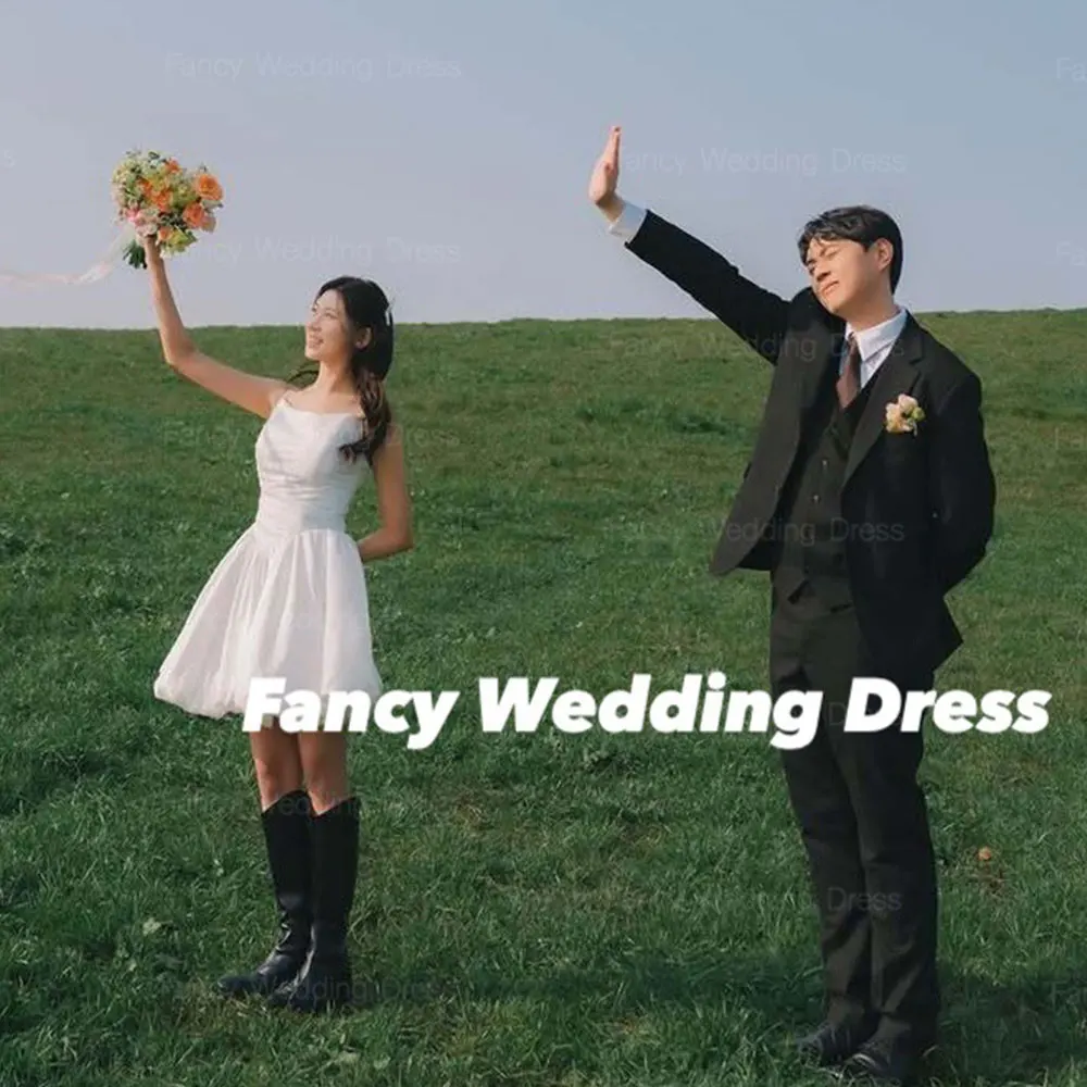 

Fancy Simple A Line Wedding Dress Taffeta Korea Garden Photo Shoot Evening Dress Back Corset Birthday Dress Customized