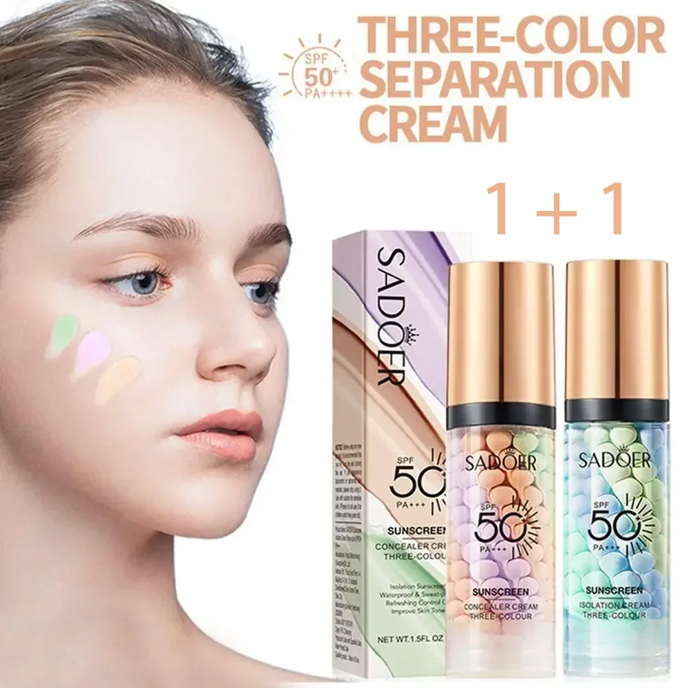 Face Makeup Primer Tri-color Cream Contour Color Isolation Waterproof Makeup Foundation Natural Makeup Base Cream 40g