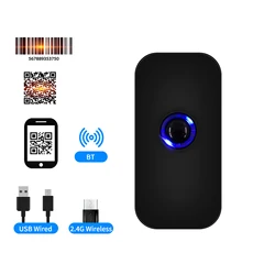 Escáner de código de barras portátil 3 en 1, lector de código de barras 1D, compatible con BT y 2,4G, conexión inalámbrica y USB con cable para supermercado y venta al por menor