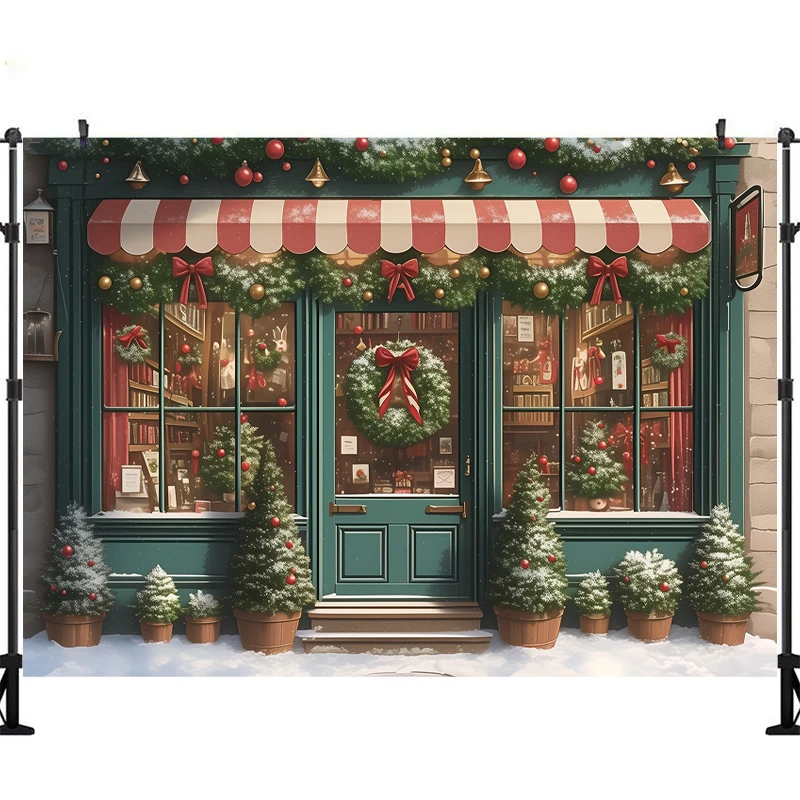 LS Green Christmas Store Backgrounds Family Adult Kids Portrait Photography Backdrops Winter Party Decors Banner