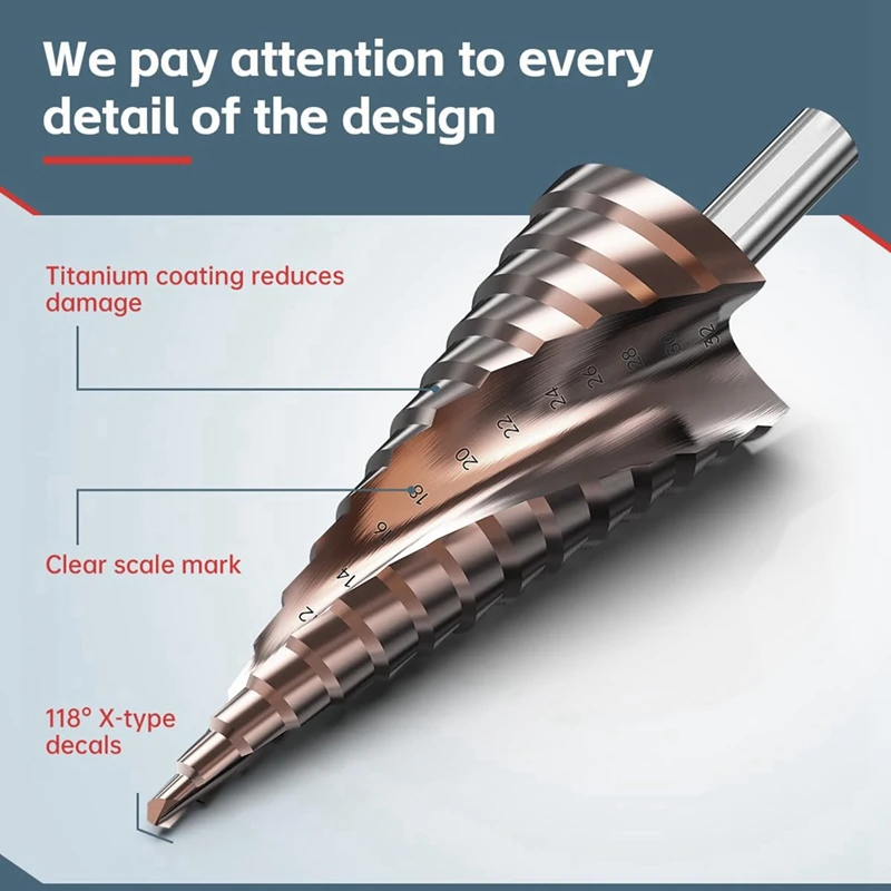 مجموعة رؤوس مثقاب ABHU، 3 قطع لقم ثقب من التيتانيوم، لقم مخروطية مثقاب متري 4 مم إلى 32 مم للمعادن والخشب والبولي فينيل كلوريد