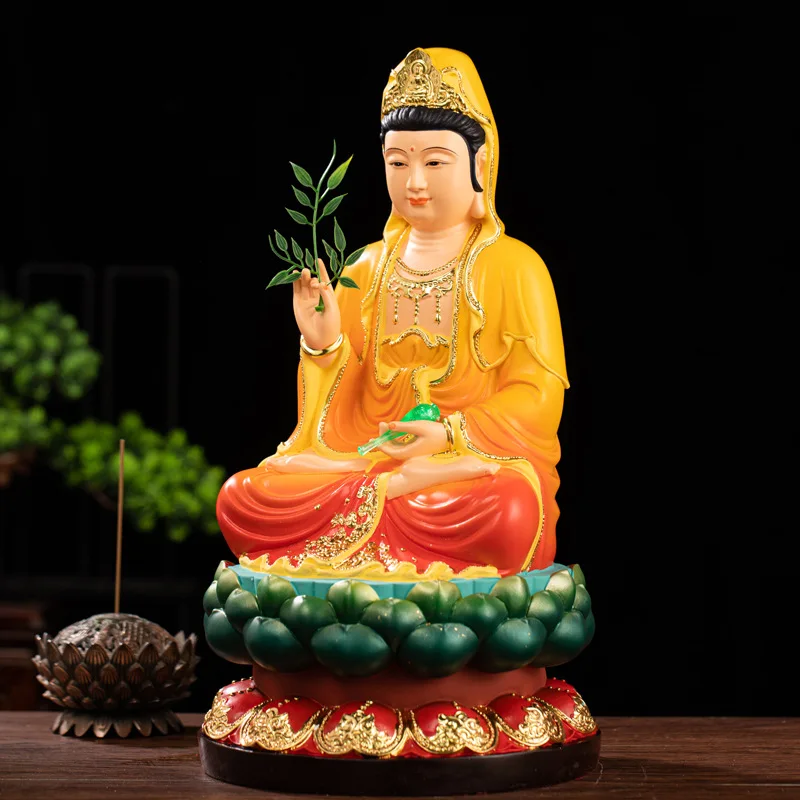 

Avalokitesvara Resin Decorations Painted Gilded Worship Guanyin Bodhisattva