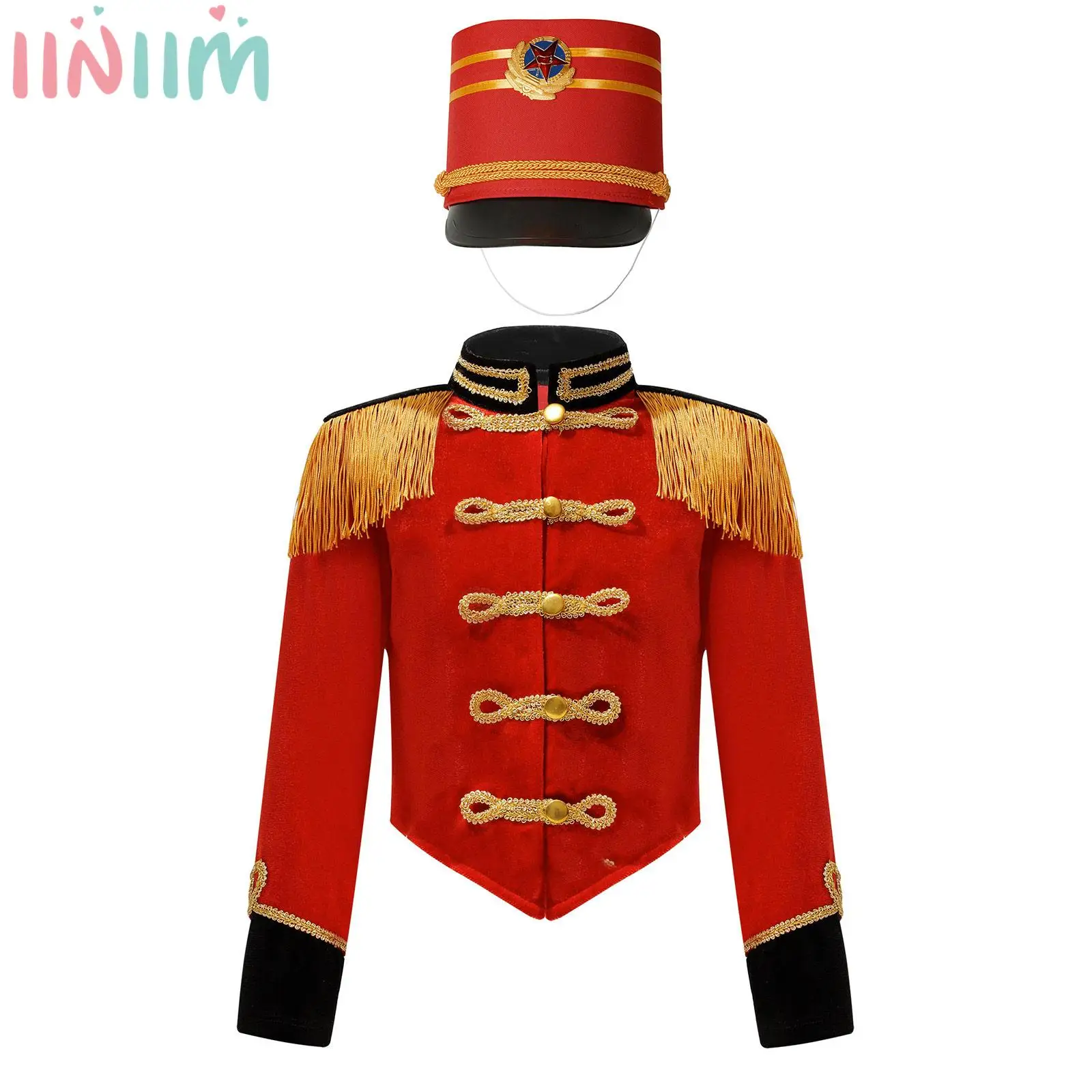 Girls Drummer Conductor Marching Band Costumes Honor Guard Team Uniform Long Sleeve Jacket with Hat for Performance Competition