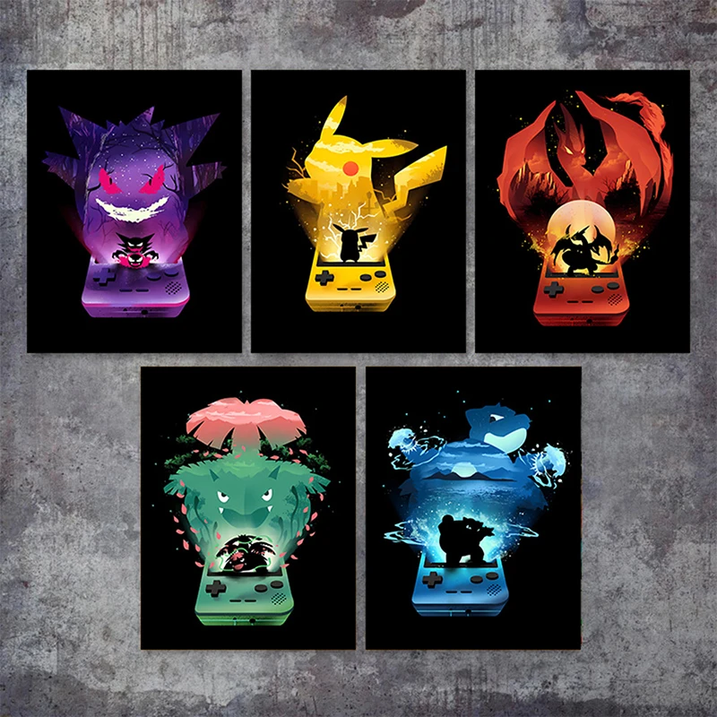 Japanese Anime Pokemon Cartoon Canvas Painting Pikachu Gengar Charizard Posters Print Mural Pictures Wall Art Home Decor Cuadros