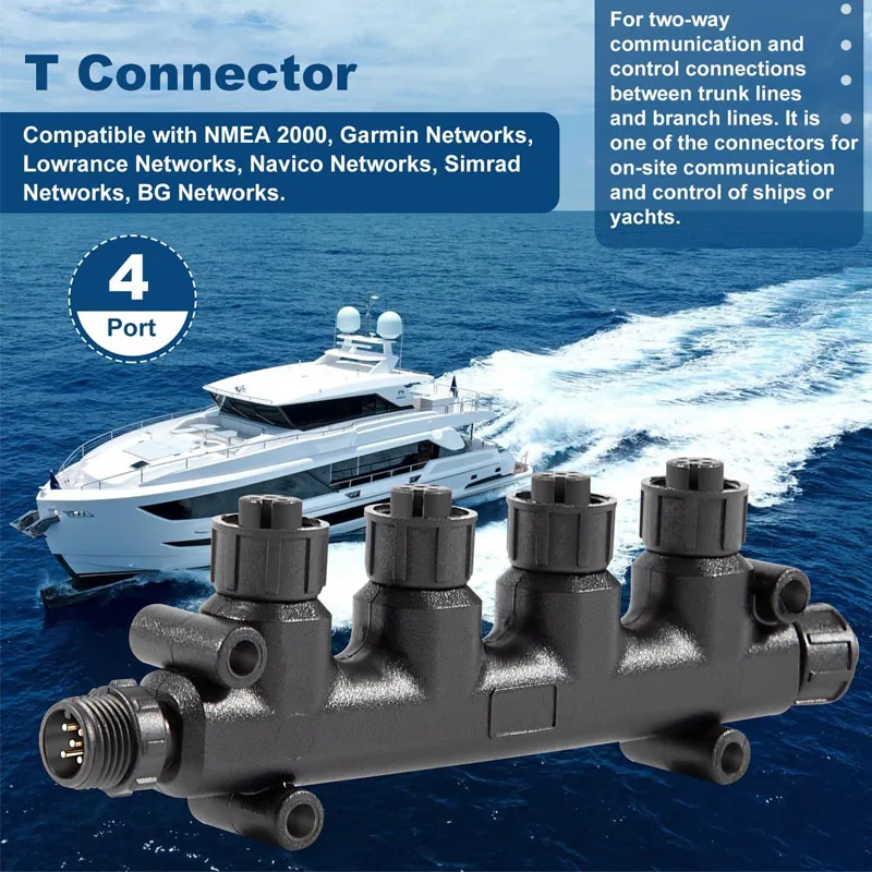 สำหรับ NMEA 2000 4พอร์ตคอนเนคเตอร์ตัวที N2K M12 5ขา IP67กันน้ำเข้ากันได้กับเครือข่าย Garmin, เครือข่ายต่ำ