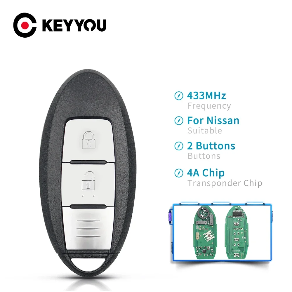 KEYYOU For Nissan Juke Qashqai X-Trail TIIDA SYLPHY J10 J11 2012-2020 Car Keyless Go Smart Remote Key 433Mhz 4A Chip 2 Buttons