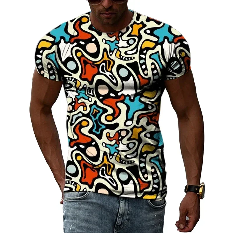 

Men's abstract color 3D printed T-shirt, personalized casual shirt, street style, hip-hop, Harajuku, short sleeved