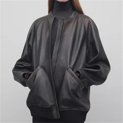 T*R Kengia Jacket In Calfskin Oversize Motorcycle Jacket With Old Calf Leather 2024 New Luxury Design Women's Clothing